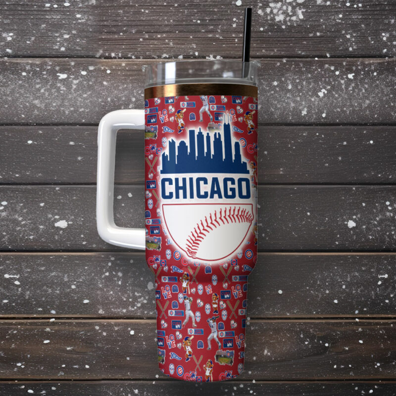 Chicago Cubs MLB Custom Stanley Quencher 40oz Stainless Steel Tumbler With Handle - Threewoofs - Image 2