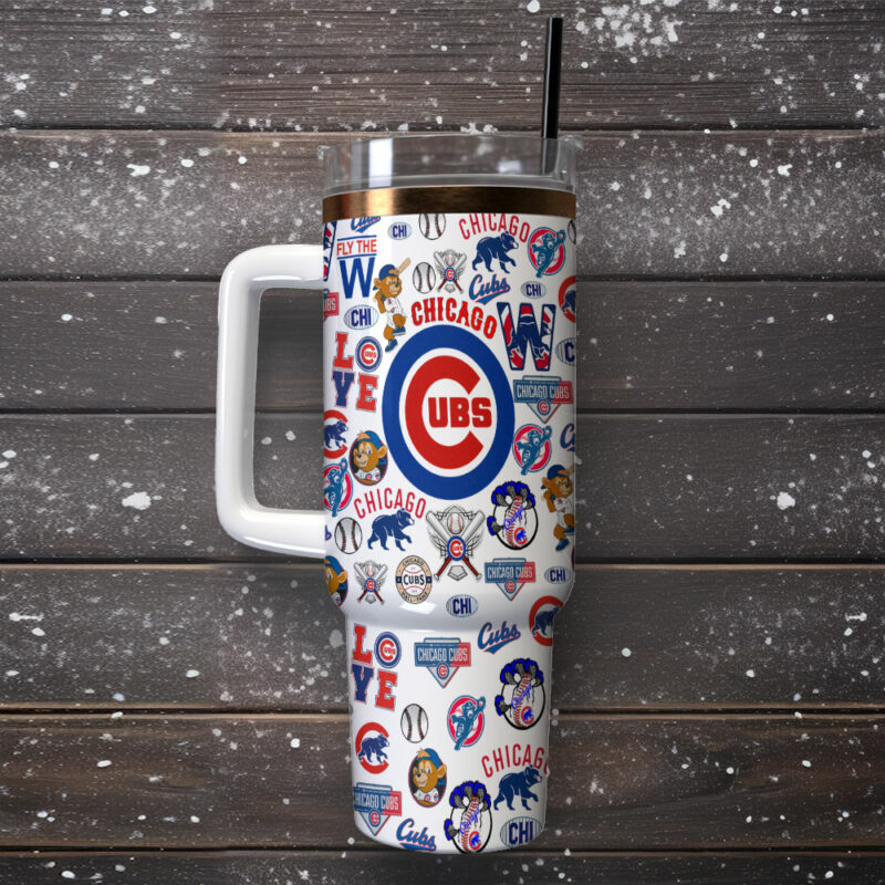Chicago Cubs MLB Sports Custom Stanley Quencher 40oz Stainless Steel Tumbler With Handle - Threewoofs - Image 2