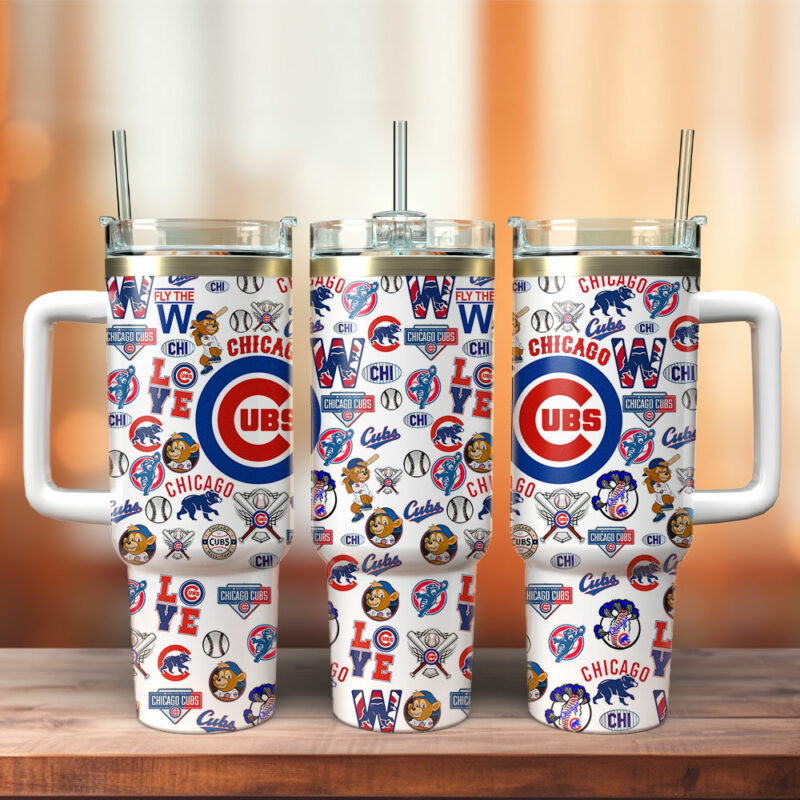 Chicago Cubs MLB Sports Custom Stanley Quencher 40oz Stainless Steel Tumbler With Handle - Threewoofs
