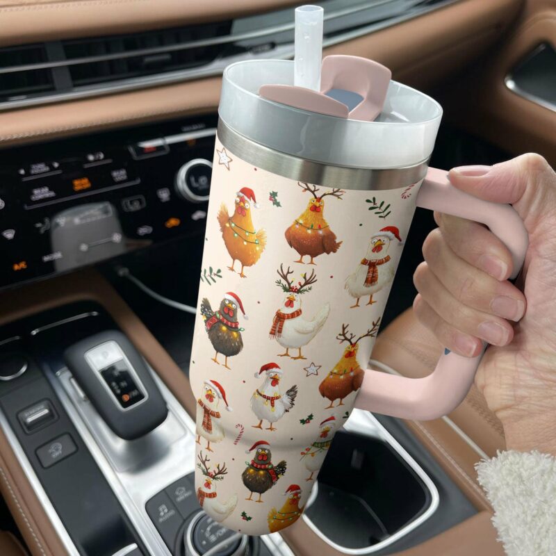 Chicken Holiday Christmas Custom Stanley Quencher 40oz Stainless Steel Tumbler With Handle - Threewoofs - Image 3