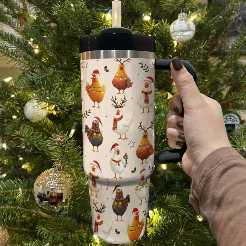 Chicken Holiday Christmas Custom Stanley Quencher 40oz Stainless Steel Tumbler With Handle - Threewoofs - Image 2
