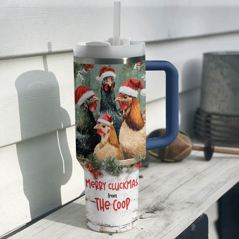 Chicken Merry Cluckmas Christmas Custom Stanley Quencher 40oz Stainless Steel Tumbler With Handle - Threewoofs - Image 2