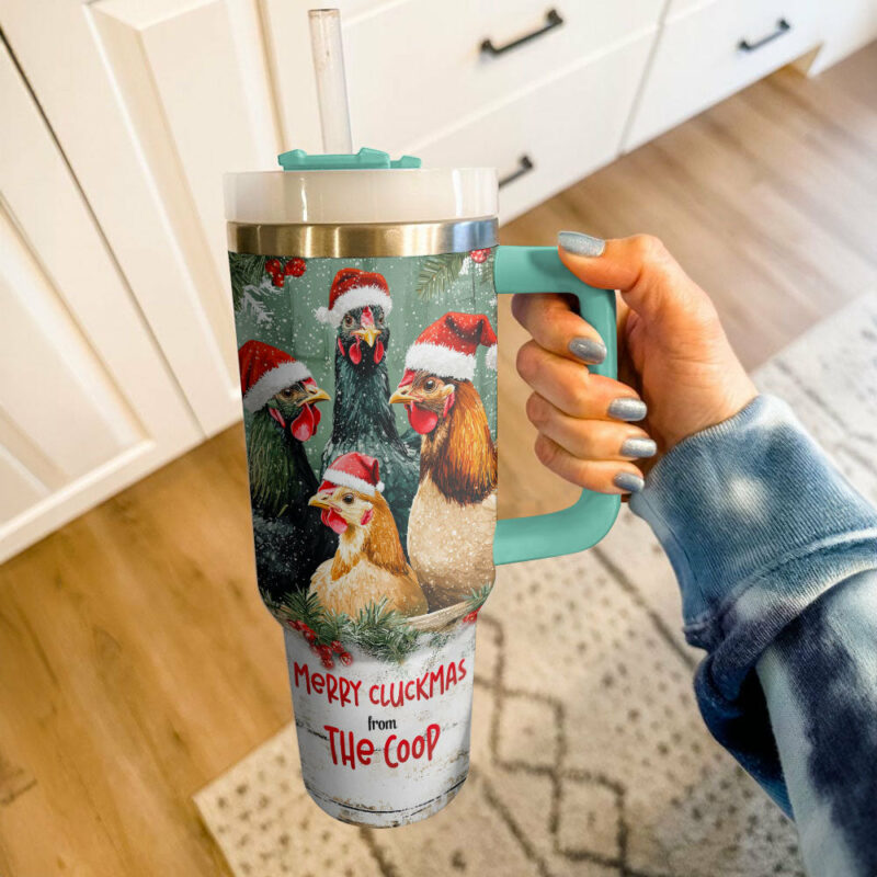 Chicken Merry Cluckmas Christmas Custom Stanley Quencher 40oz Stainless Steel Tumbler With Handle - Threewoofs - Image 3