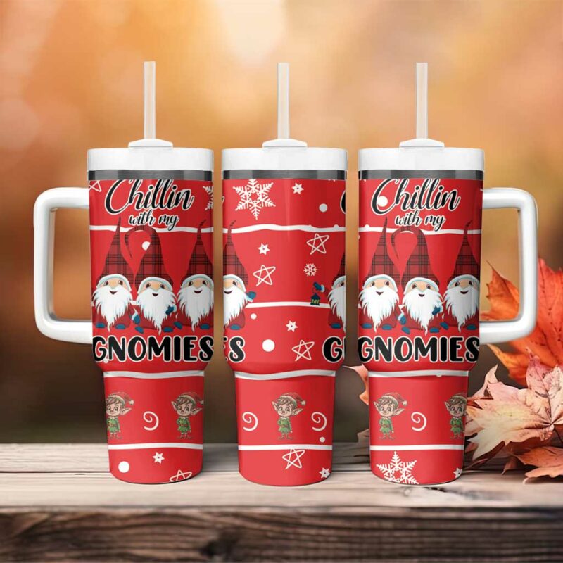 Chillin With My Gnomies Merry Christmas Custom Stanley Quencher 40oz Stainless Steel Tumbler With Handle - Threewoofs - Image 4