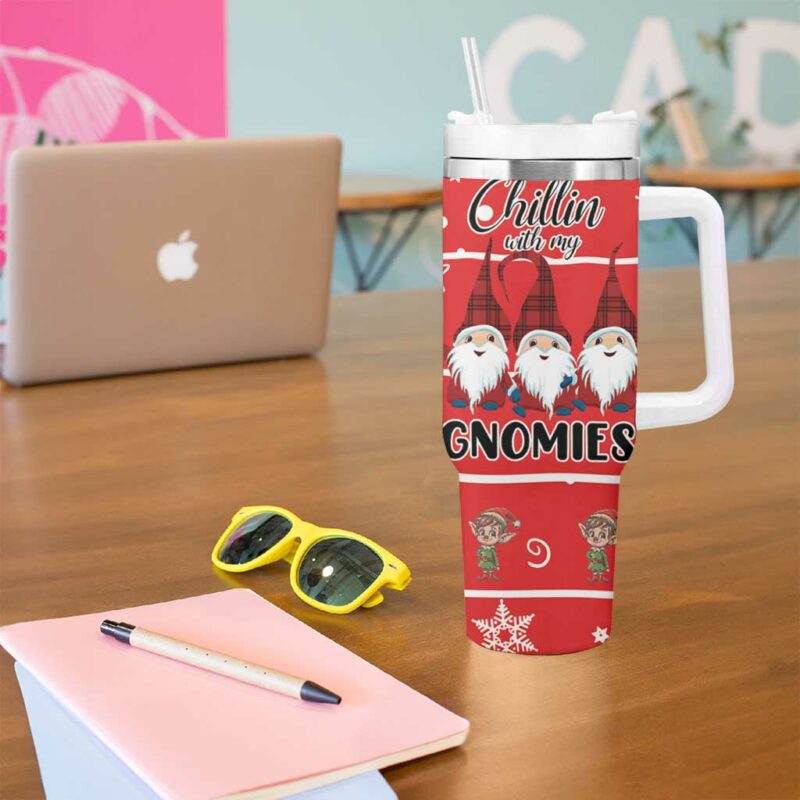 Chillin With My Gnomies Merry Christmas Custom Stanley Quencher 40oz Stainless Steel Tumbler With Handle - Threewoofs - Image 5