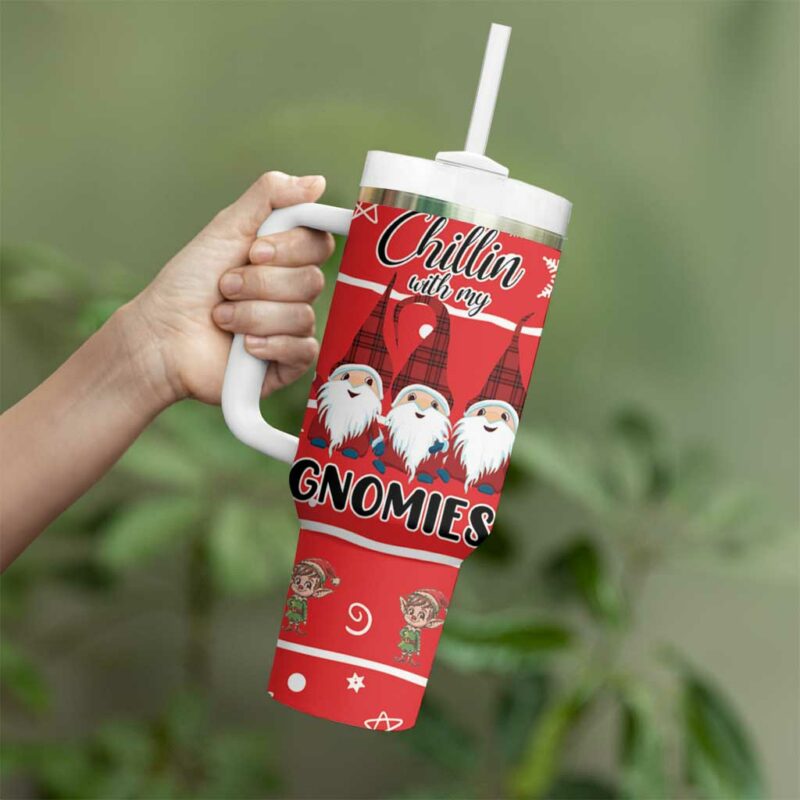 Chillin With My Gnomies Merry Christmas Custom Stanley Quencher 40oz Stainless Steel Tumbler With Handle - Threewoofs - Image 3