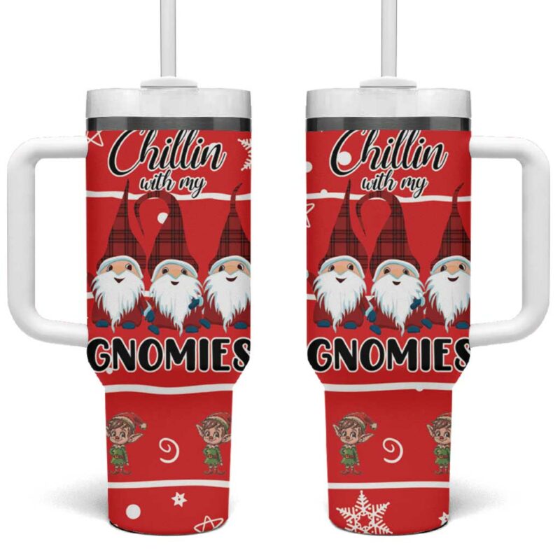 Chillin With My Gnomies Merry Christmas Custom Stanley Quencher 40oz Stainless Steel Tumbler With Handle - Threewoofs