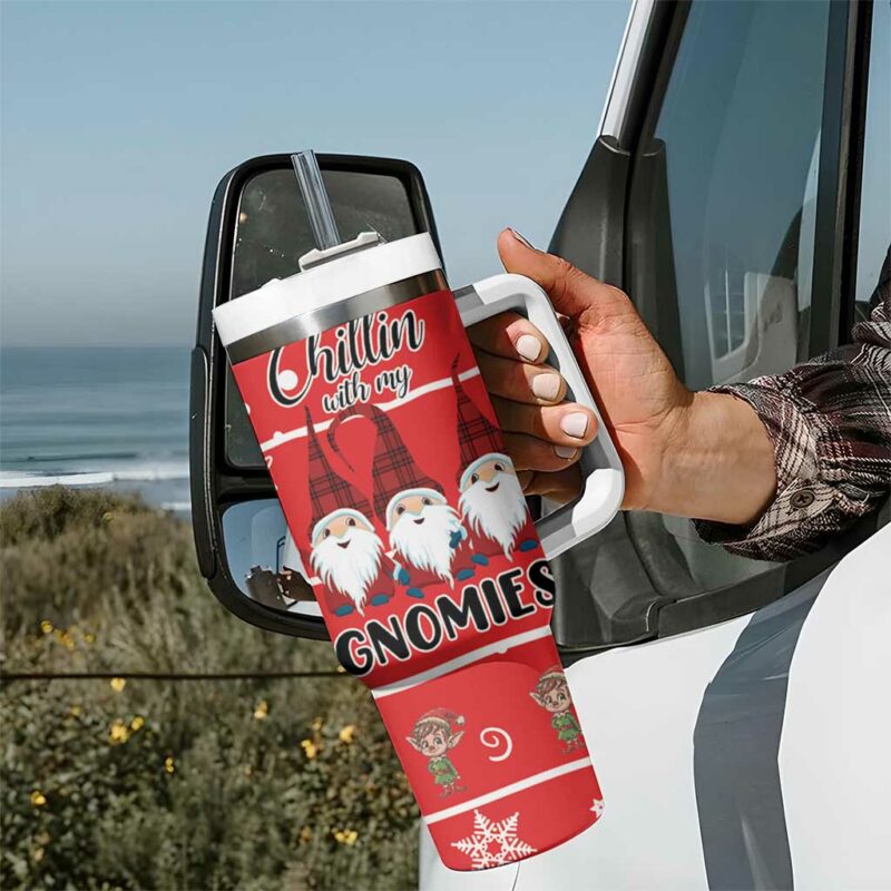 Chillin With My Gnomies Merry Christmas Custom Stanley Quencher 40oz Stainless Steel Tumbler With Handle - Threewoofs - Image 7