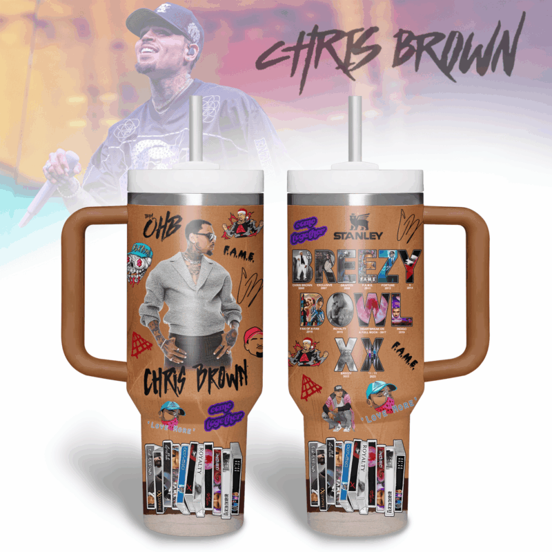Chris Brown Music Custom Stanley Quencher 40oz Stainless Steel Tumbler With Handle - Threewoofs