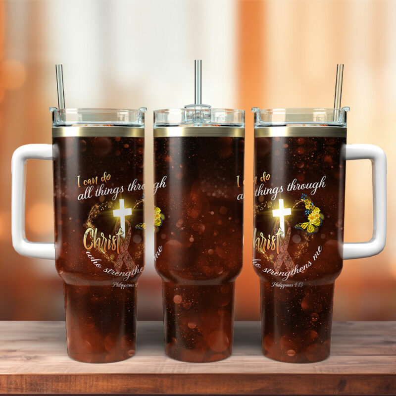Christ Who Strengthens Me Custom Stanley Quencher 40oz Stainless Steel Tumbler With Handle - Threewoofs