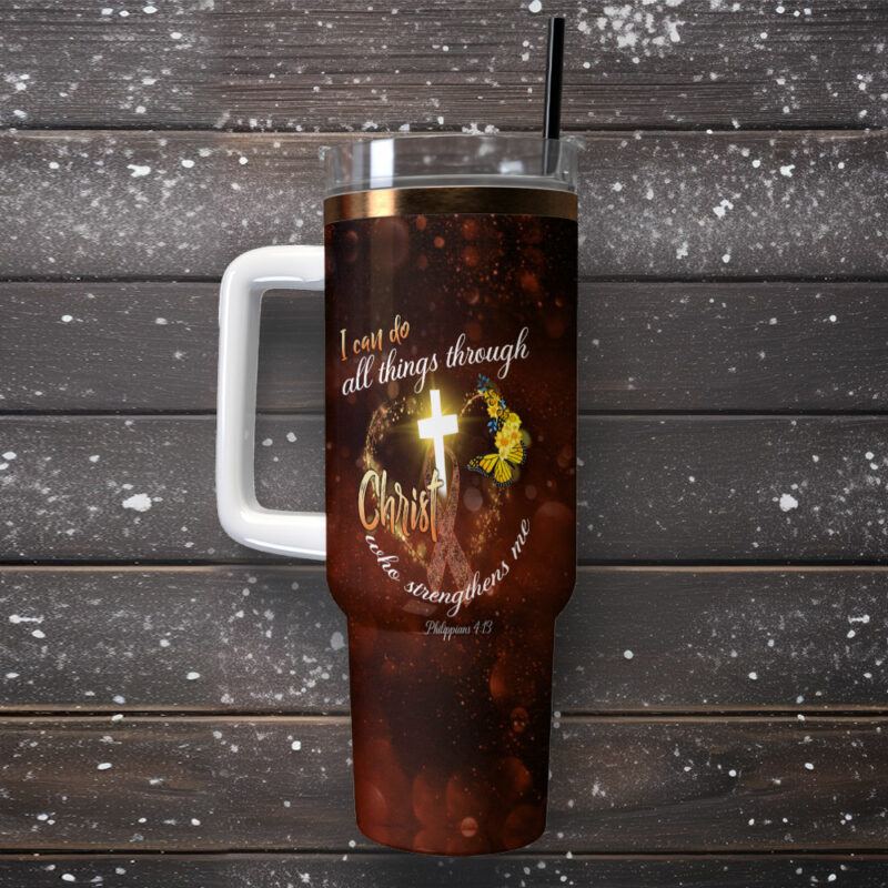 Christ Who Strengthens Me Custom Stanley Quencher 40oz Stainless Steel Tumbler With Handle - Threewoofs - Image 2
