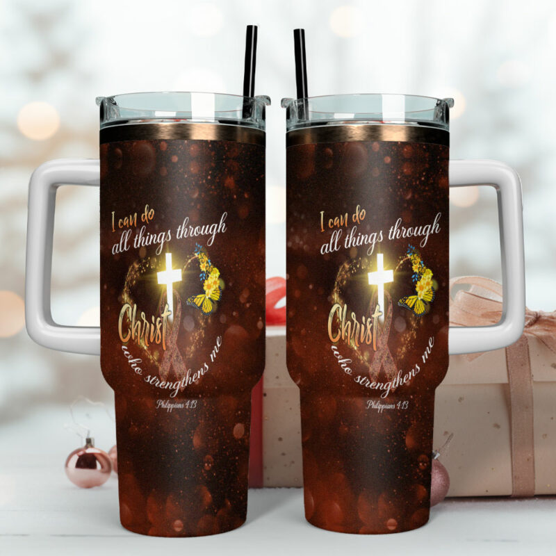 Christ Who Strengthens Me Custom Stanley Quencher 40oz Stainless Steel Tumbler With Handle - Threewoofs - Image 4