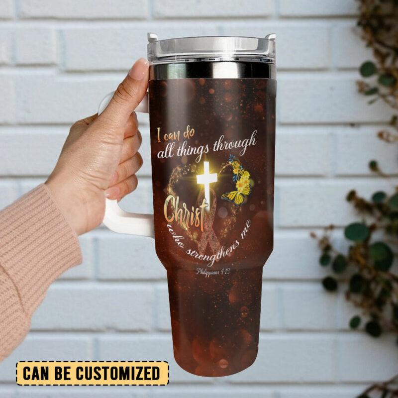 Christ Who Strengthens Me Custom Stanley Quencher 40oz Stainless Steel Tumbler With Handle - Threewoofs - Image 3