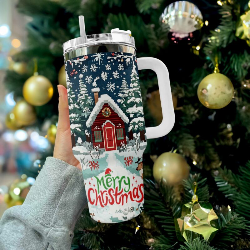 Christmas Cabin Custom Stanley Quencher 40oz Stainless Steel Tumbler With Handle - Threewoofs - Image 2