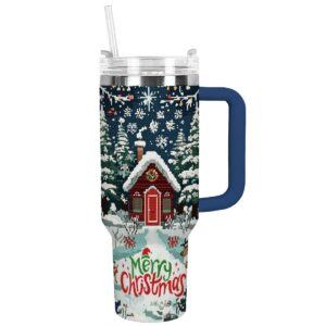 Christmas Cabin Custom Stanley Quencher 40oz Stainless Steel Tumbler With Handle - Threewoofs