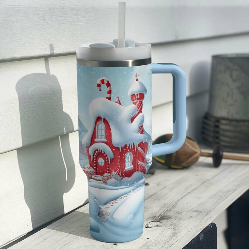 Christmas Candy House Custom Stanley Quencher 40oz Stainless Steel Tumbler With Handle - Threewoofs - Image 3