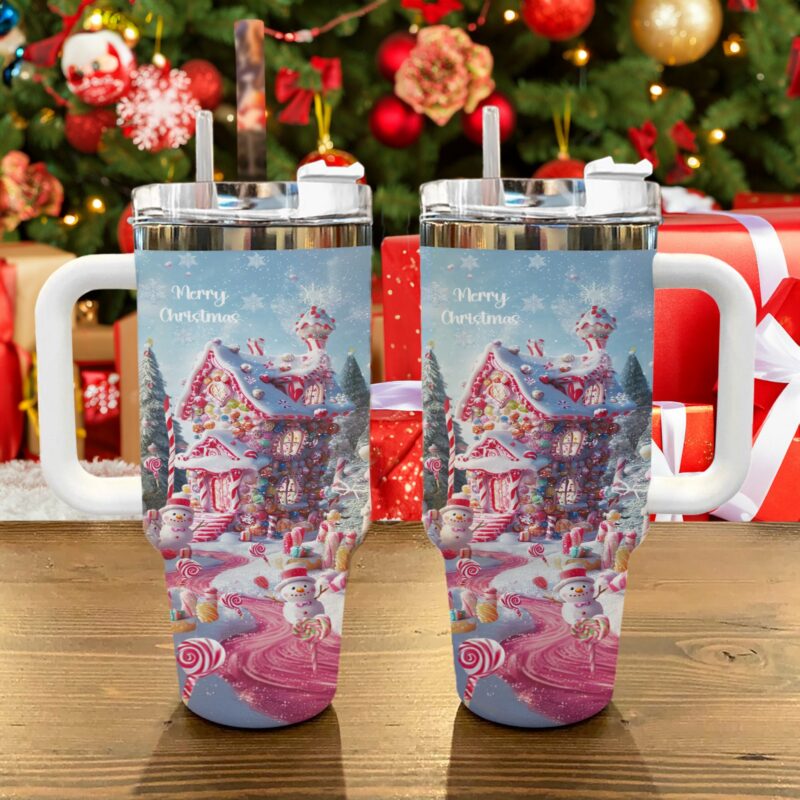 Christmas Candy House Custom Stanley Quencher 40oz Stainless Steel Tumbler With Handle - Threewoofs - Image 2