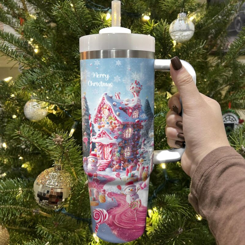 Christmas Candy House Custom Stanley Quencher 40oz Stainless Steel Tumbler With Handle - Threewoofs - Image 3