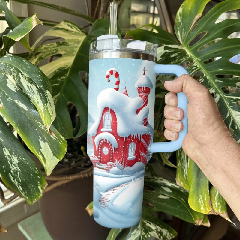 Christmas Candy House Custom Stanley Quencher 40oz Stainless Steel Tumbler With Handle - Threewoofs - Image 2