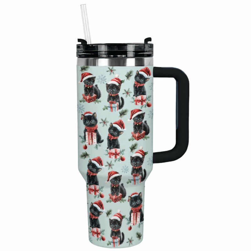 Christmas Cat Cheer Custom Stanley Quencher 40oz Stainless Steel Tumbler With Handle - Threewoofs