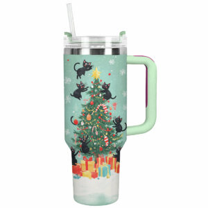Christmas Cat Mischief Custom Stanley Quencher 40oz Stainless Steel Tumbler With Handle - Threewoofs