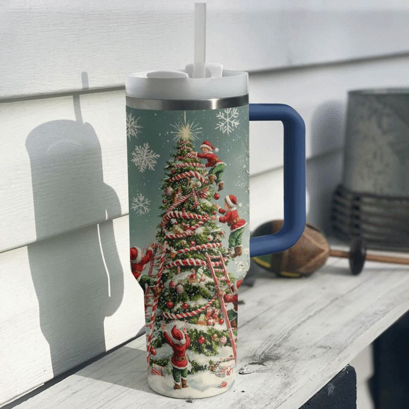 Christmas Cheer Elf Custom Stanley Quencher 40oz Stainless Steel Tumbler With Handle - Threewoofs - Image 3