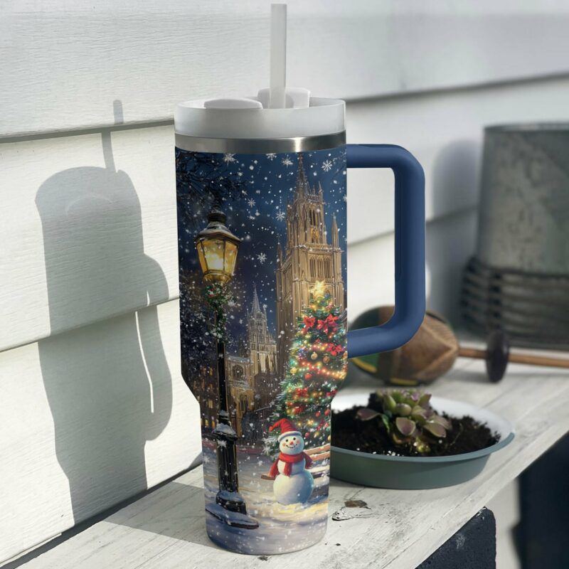 Christmas Church Scene Custom Stanley Quencher 40oz Stainless Steel Tumbler With Handle - Threewoofs - Image 3