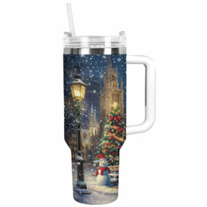 Christmas Church Scene Custom Stanley Quencher 40oz Stainless Steel Tumbler With Handle - Threewoofs