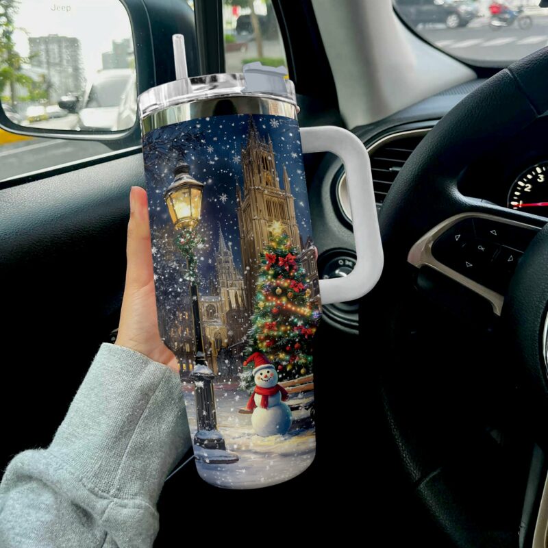 Christmas Church Scene Custom Stanley Quencher 40oz Stainless Steel Tumbler With Handle - Threewoofs - Image 2