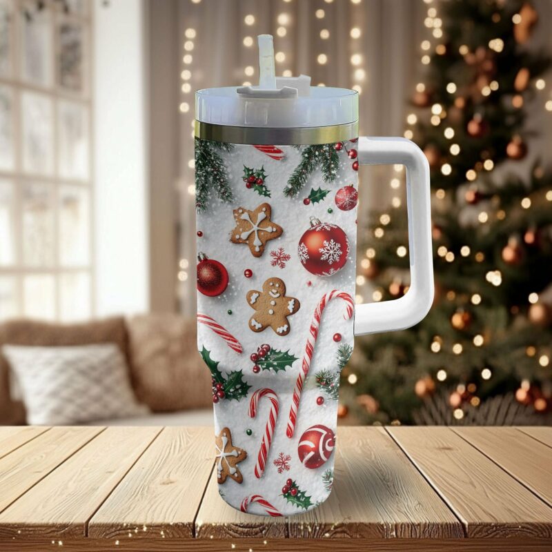 Christmas Cookie Delight Custom Stanley Quencher 40oz Stainless Steel Tumbler With Handle - Threewoofs - Image 2