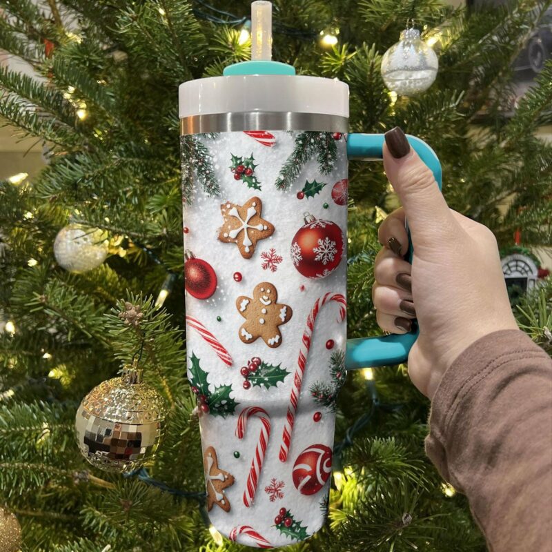 Christmas Cookie Delight Custom Stanley Quencher 40oz Stainless Steel Tumbler With Handle - Threewoofs - Image 3