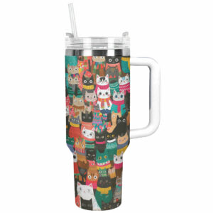 Christmas Cozy Cats Custom Stanley Quencher 40oz Stainless Steel Tumbler With Handle - Threewoofs