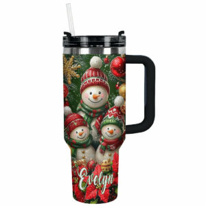 Christmas Cozy Snowman Custom Stanley Quencher 40oz Stainless Steel Tumbler With Handle - Threewoofs