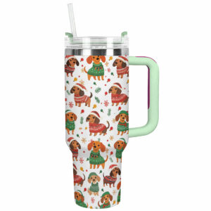 Christmas Dachshund Custom Stanley Quencher 40oz Stainless Steel Tumbler With Handle - Threewoofs