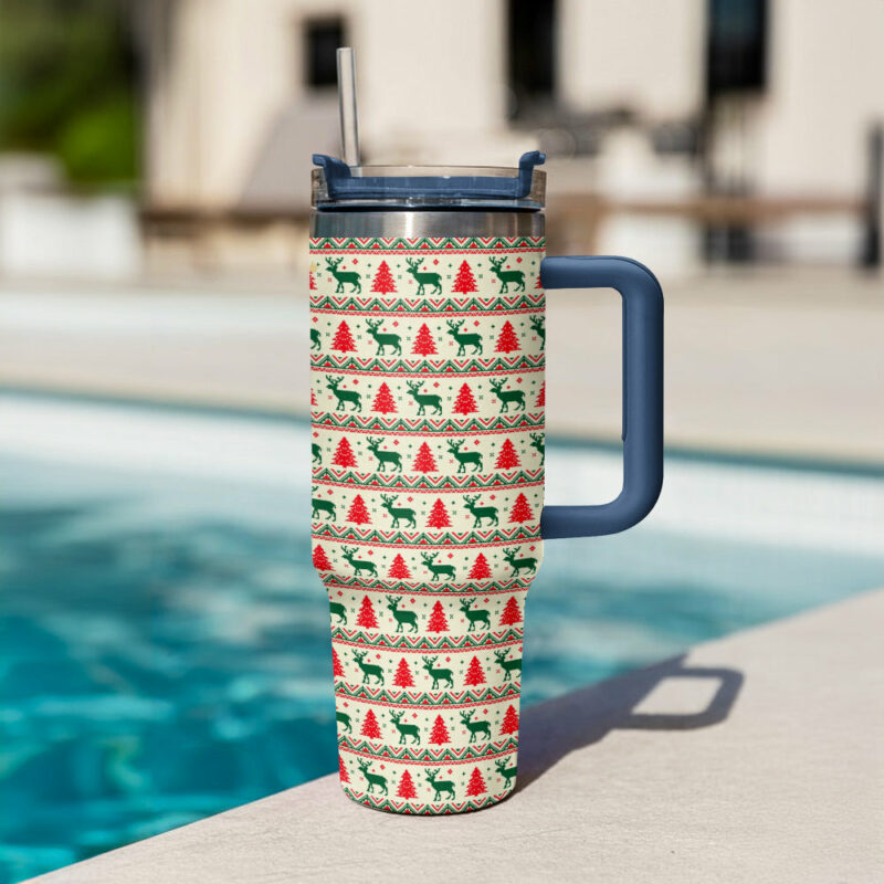 Christmas Festive Reindeer Custom Stanley Quencher 40oz Stainless Steel Tumbler With Handle - Threewoofs - Image 3