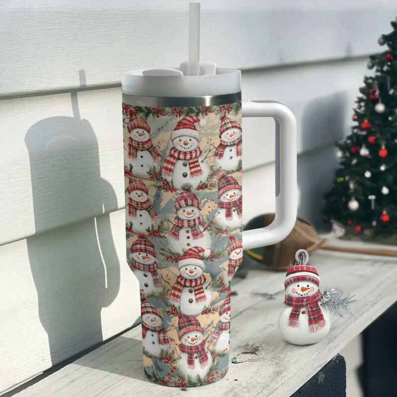 Christmas Frosty Snowman Friends Custom Stanley Quencher 40oz Stainless Steel Tumbler With Handle - Threewoofs - Image 2