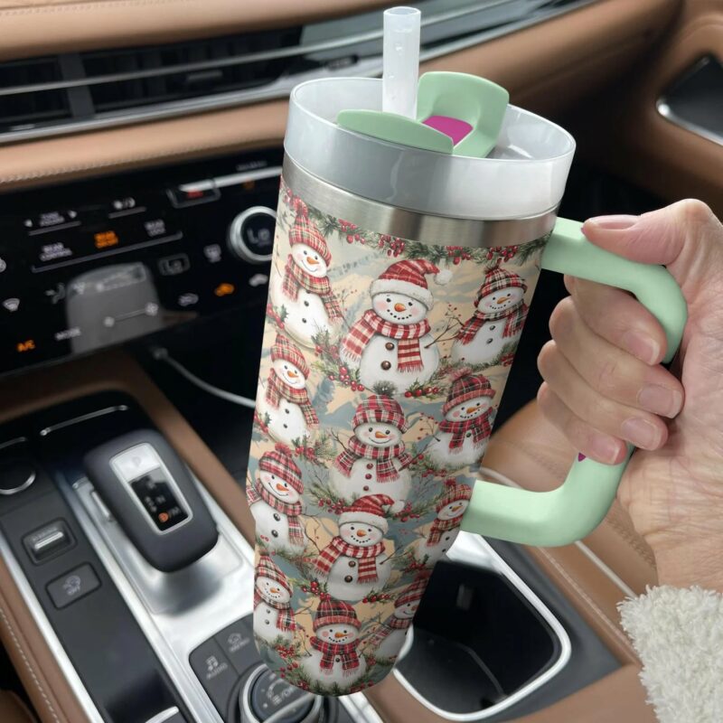 Christmas Frosty Snowman Friends Custom Stanley Quencher 40oz Stainless Steel Tumbler With Handle - Threewoofs - Image 3