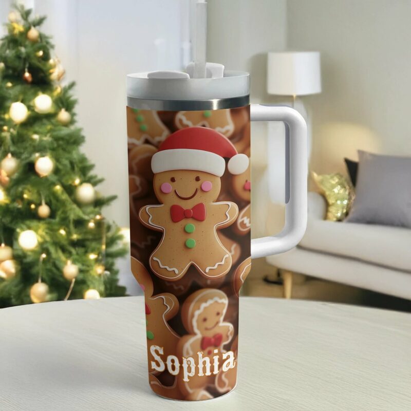 Christmas Gingerbread Cheer Custom Stanley Quencher 40oz Stainless Steel Tumbler With Handle - Threewoofs - Image 2