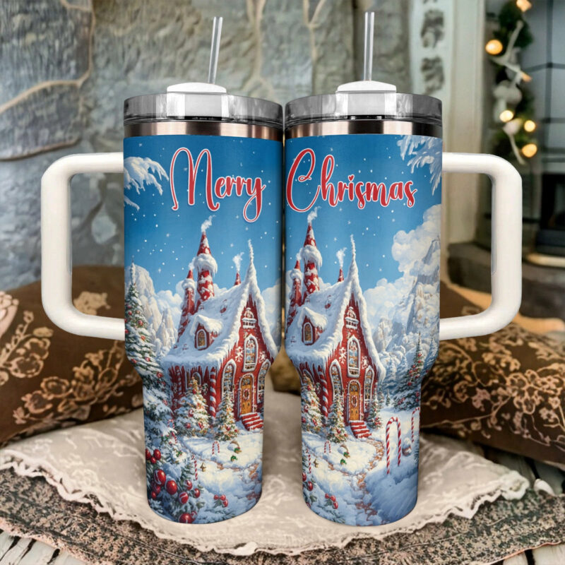 Christmas Gingerbread Wonderland Custom Stanley Quencher 40oz Stainless Steel Tumbler With Handle - Threewoofs - Image 3