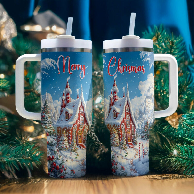 Christmas Gingerbread Wonderland Custom Stanley Quencher 40oz Stainless Steel Tumbler With Handle - Threewoofs - Image 2