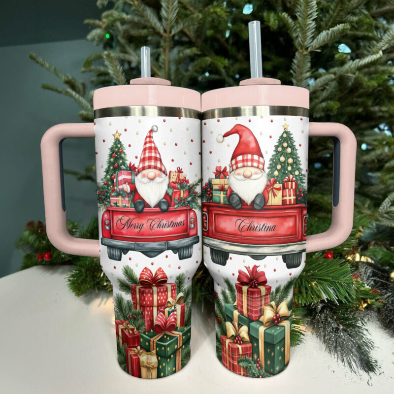 Christmas Gnome Custom Stanley Quencher 40oz Stainless Steel Tumbler With Handle - Threewoofs - Image 3