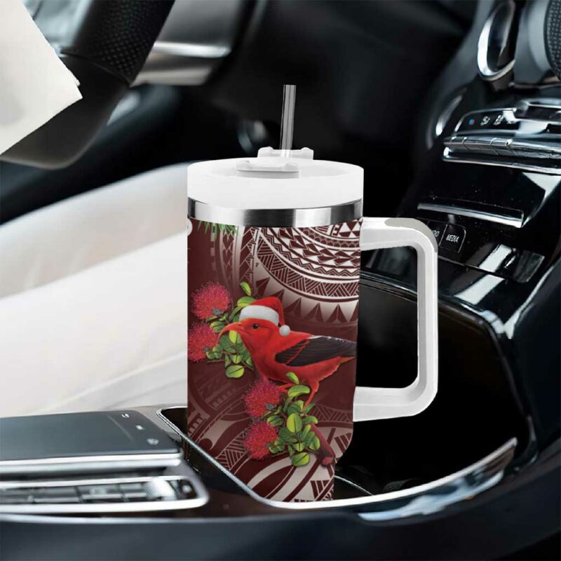 Christmas Hawaii with I‚Äôiwi Bird Aloha Mele Kalikimaka Oxblood Art Custom Stanley Quencher 40oz Stainless Steel Tumbler With Handle - Threewoofs - Image 8