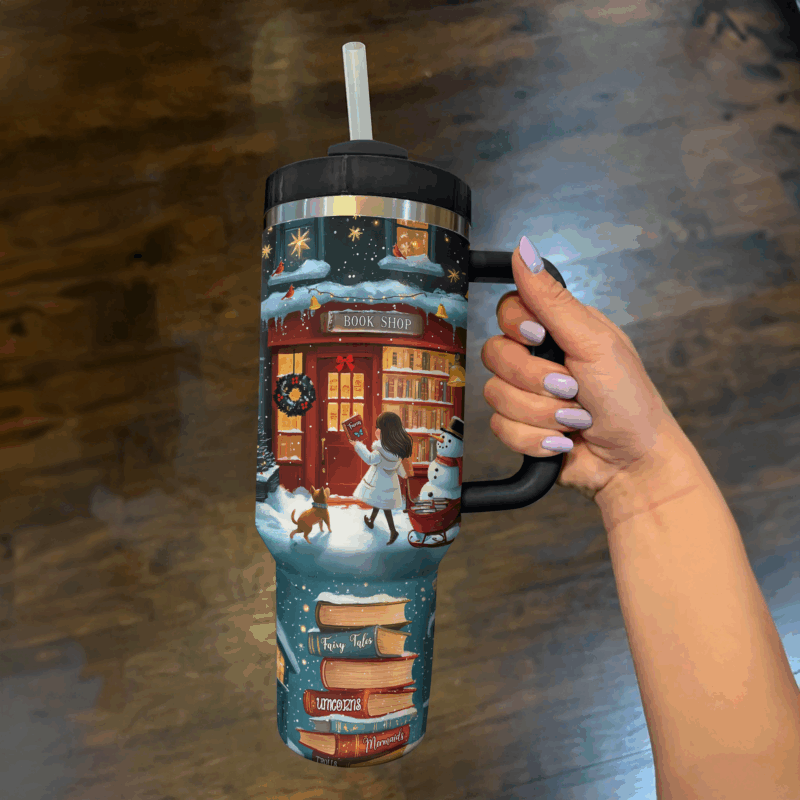 Christmas Little Bookworm Custom Stanley Quencher 40oz Stainless Steel Tumbler With Handle - Threewoofs - Image 3
