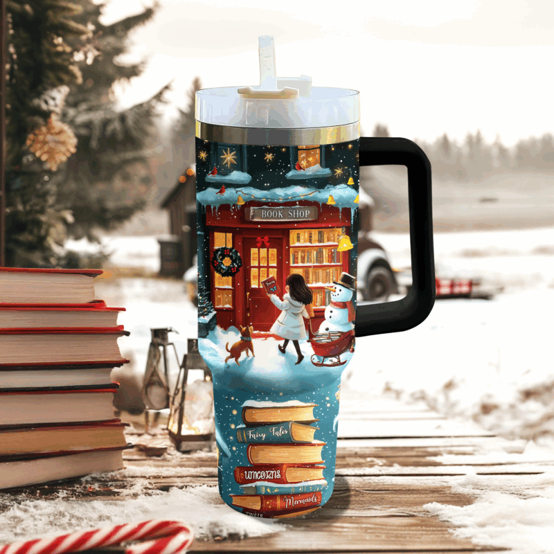 Christmas Little Bookworm Custom Stanley Quencher 40oz Stainless Steel Tumbler With Handle - Threewoofs - Image 2