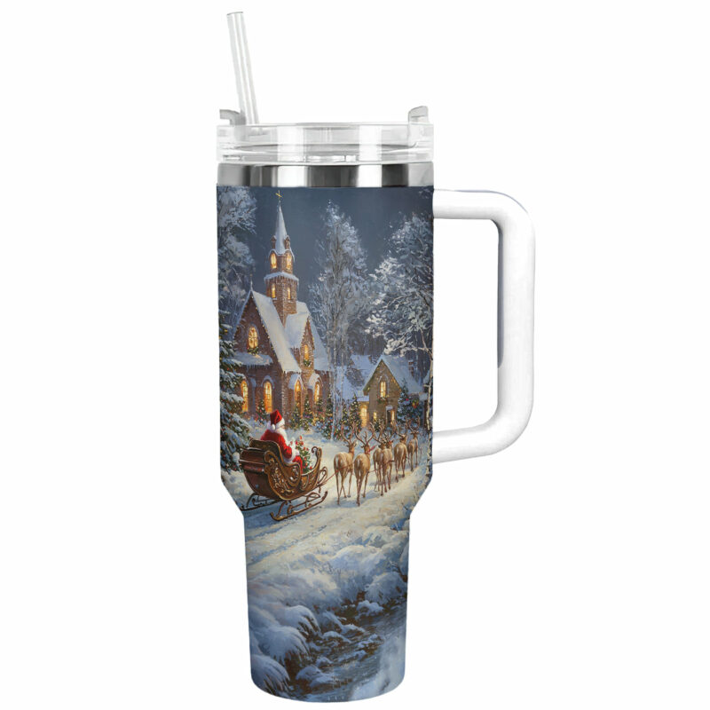 Christmas Night Custom Stanley Quencher 40oz Stainless Steel Tumbler With Handle - Threewoofs