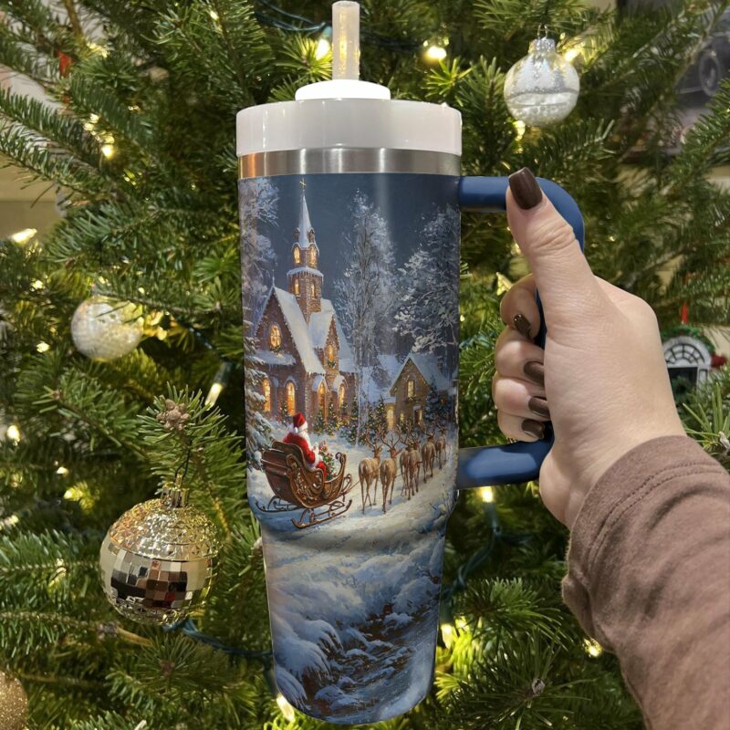 Christmas Night Custom Stanley Quencher 40oz Stainless Steel Tumbler With Handle - Threewoofs - Image 3