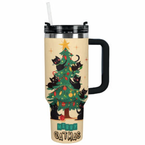 Christmas Purrfect Merry Catmas Custom Stanley Quencher 40oz Stainless Steel Tumbler With Handle - Threewoofs
