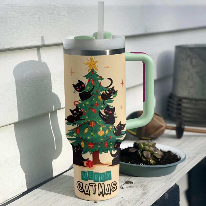 Christmas Purrfect Merry Catmas Custom Stanley Quencher 40oz Stainless Steel Tumbler With Handle - Threewoofs - Image 3