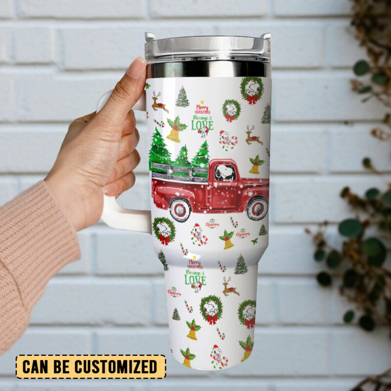 Christmas Red Trucks Trees Custom Stanley Quencher 40oz Stainless Steel Tumbler With Handle - Threewoofs - Image 3