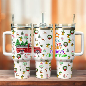 Christmas Red Trucks Trees Custom Stanley Quencher 40oz Stainless Steel Tumbler With Handle - Threewoofs